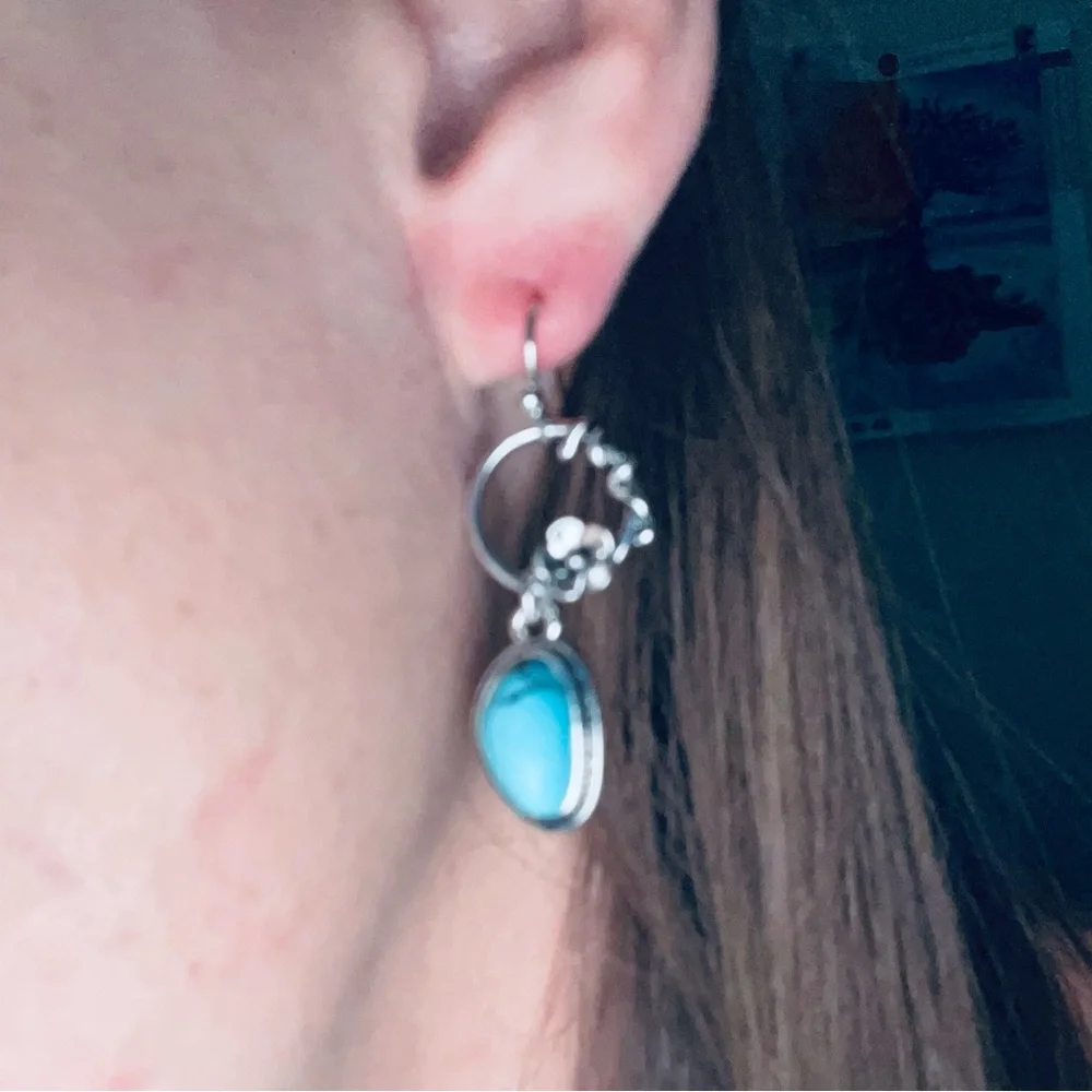 New Handmade Sterling Silver Natural Turquoise Floral Daisy Vine Wrap Earrings
